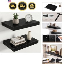 10" Extra Deep Floating Shelves for Wall, 16" Long Wood Wall Shelves Set of 2...
