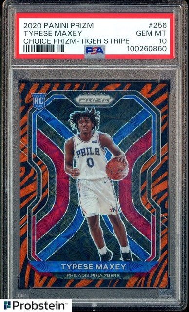 2020-21 Panini Choice Tiger Stripe Prizm #256 Tyrese Maxey RC Rookie SSP PSA 10