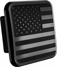 2" American Flag Trailer Hitch Cover 2 Inch Receiver Matte Black Aluminum Plug