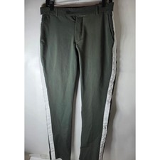 boohooMAN Mens Smart Tailored Trousers 30R x 32 Olive Green Side Stripe Pants