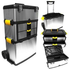 3-Part Portable Tool Box Drawer Organizer Rolling Tool Chest with Wheels, Silver