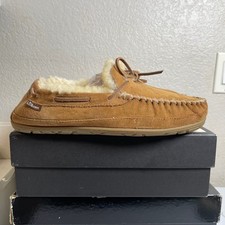 LL Bean Wicked Good Moccasin Slipper Brown Suede Shearling Slip On Men's 11 M