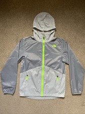 Boys The North Face Size L 14/16 Gray Zip Up Hooded Nylon Windwall Jacket