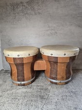 Vintage Wood Sheep Skin Leather Bongo Drums - Used Condition