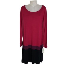 Fever Womens Sweater Dress Large Pink Long Sleeve Knit Knee Length Color Block