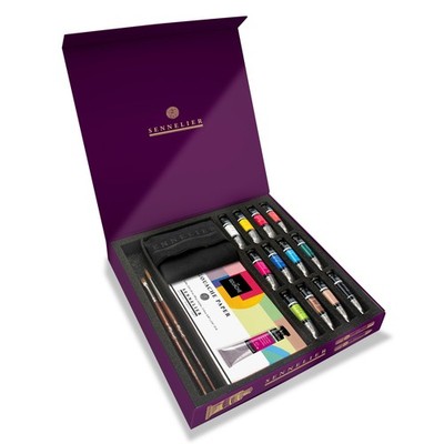 Sennelier Magnet Geschenkbox - Gouache 12x10ml - Block Pinsel Tuch - N130527