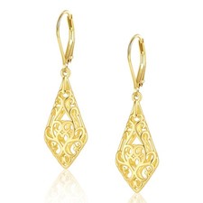 14K Gold Dangle Earrings for Women, Geometric Filigree Dangling A-14K 