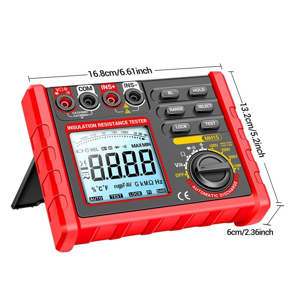 Backlit LCD Megohmmeter with 6000 Counts and Automatic Voltage Release Feature