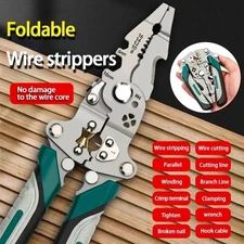 Foldable Wire Stripper Crimper Cutter Multi-Function Tool for Electrical Work