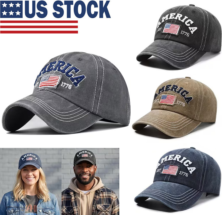 USA American Flag Baseball Cap Vintage Distressed Patriotic Trucker Hat Men Wome