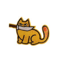 Cute Orange Cat Kitten with Knife Patch Funny Meme, Iron On/Sew On