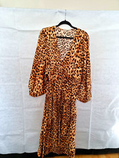 FW Bridge Leopard Print Wrap Midi Dress V-Neck Balloon Sleeve Belted Size 20