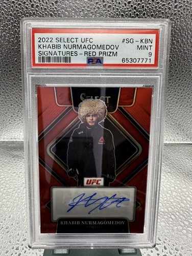 2022 Panini Select UFC Khabib Nurmagomedov Red Prizm AUTO 4/99 PSA 9