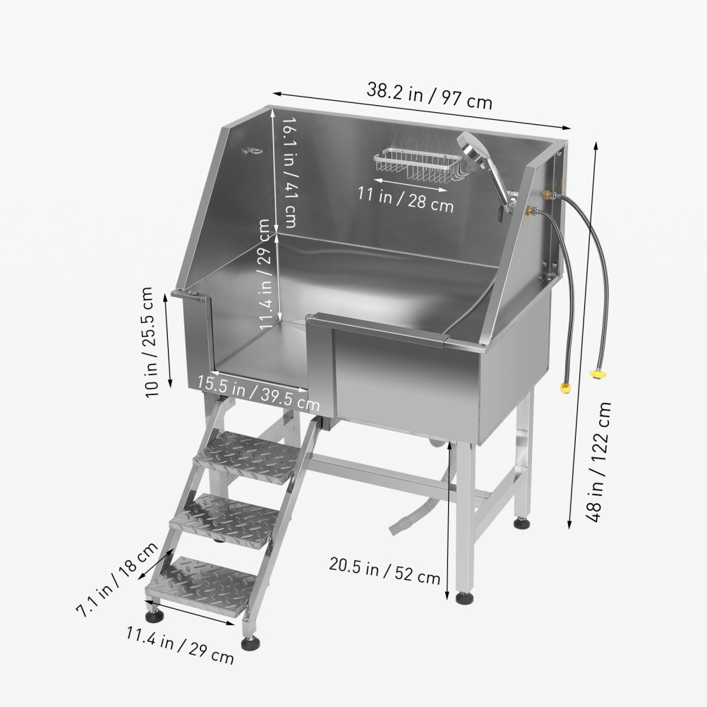 TOYANDONA  38" Stainless Steel Pet Grooming Tub Dog Bath Station & Stair Faucet