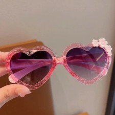Kids Heart Sunglasses Girls Cute UV400 Flower Summer Beach Pink Purple Glasses