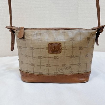 Courreges Shoulder Bag All-Over Logo Brown 8.6 inches