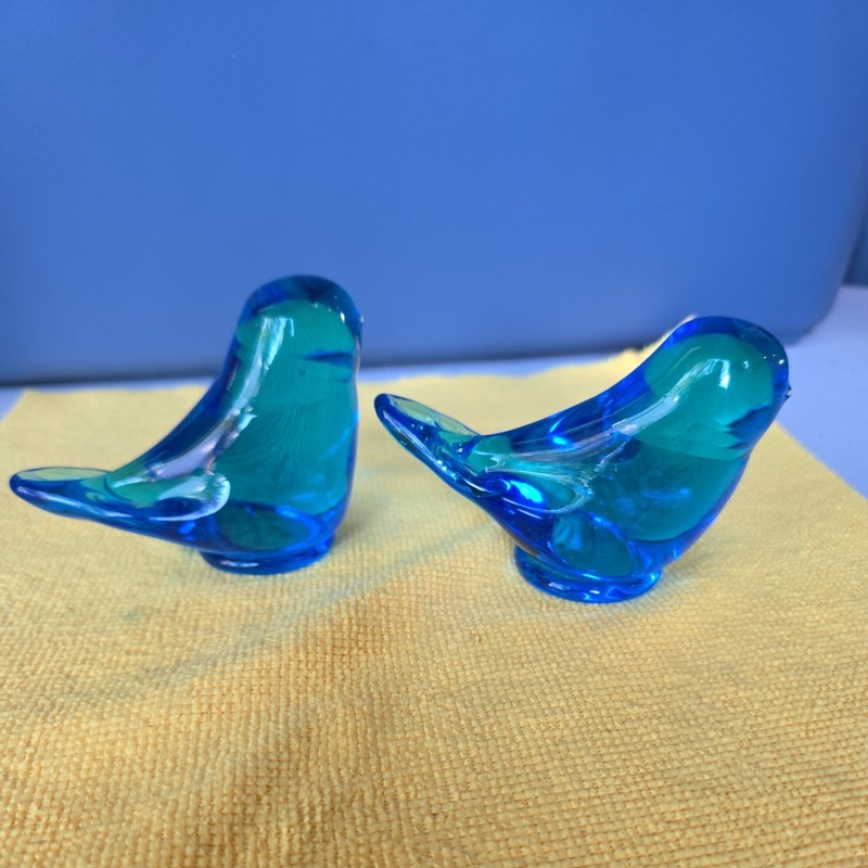 two Vintage Blue Bird of Happiness Artist Signed And Dated 1985 leo Ward