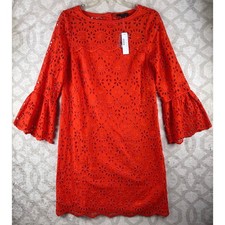 J.Crew Bell-Sleeve Eyelet Dress Women 2 Red NWT Floral Shift Cotton Blend Spring