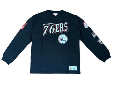 Men's Philadelphia 76ers Mitchell & Ness Black Vintage Logo Training Camp LS Tee