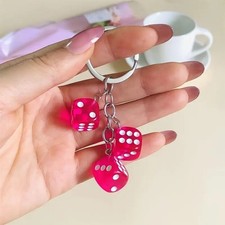 Hot Pink Lucky Dice Keychain with 3 Dice Charms Fun Novelty Gift for Gamers Cars
