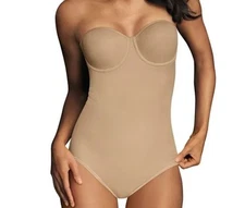 Flexees Easy Up Strapless Body Briefer w/ Built-In Bra Sz M 36B Beige