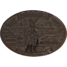 Rodeo Cowboy Bull Riding Cowgirl Western Bronco Buster 1970s Vintage Belt Buckle