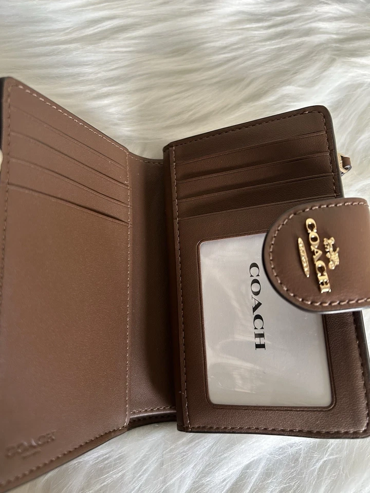 NWT Coach  Medium Corner Zip Wallet Signature Canvas Khaki Saddle 2 - Image 3 of 4