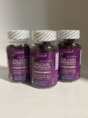 3x Mulittea Calcium Magnesium Zinc Vitamin D3 Complex 60 Gummies Exp 9/26