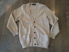 Vintage Shetland Wool Cardigan Sweater 40 Tan Isles Knit Scotland 60s