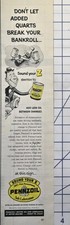 Pennzoil Motor Oil Sound Your Z Add Less Between Changes Vintage Print Ad 1952