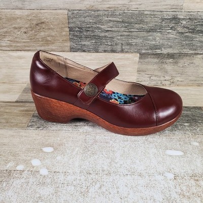Alegria Sofi Mary Jane Shoes Sz 9.5 - 10 Mahogany Round Toe Wedge Heel Clogs