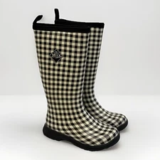 Muck Boot Breezy Tall Insulated Rain Boots Black White Gingham Women’s 6