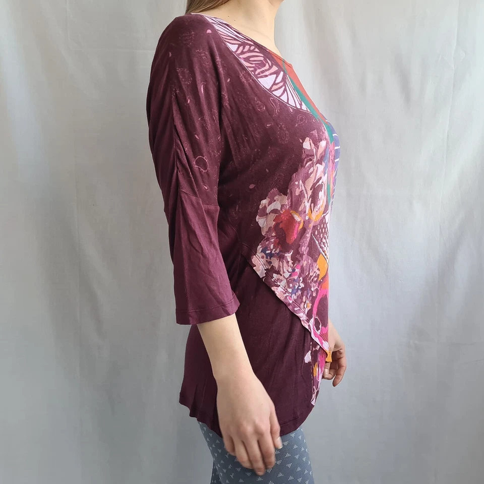 Blusa para mujer Desigual talla M bordada lentejuelas floral top viscosa ligera - Imagen 3 de 4