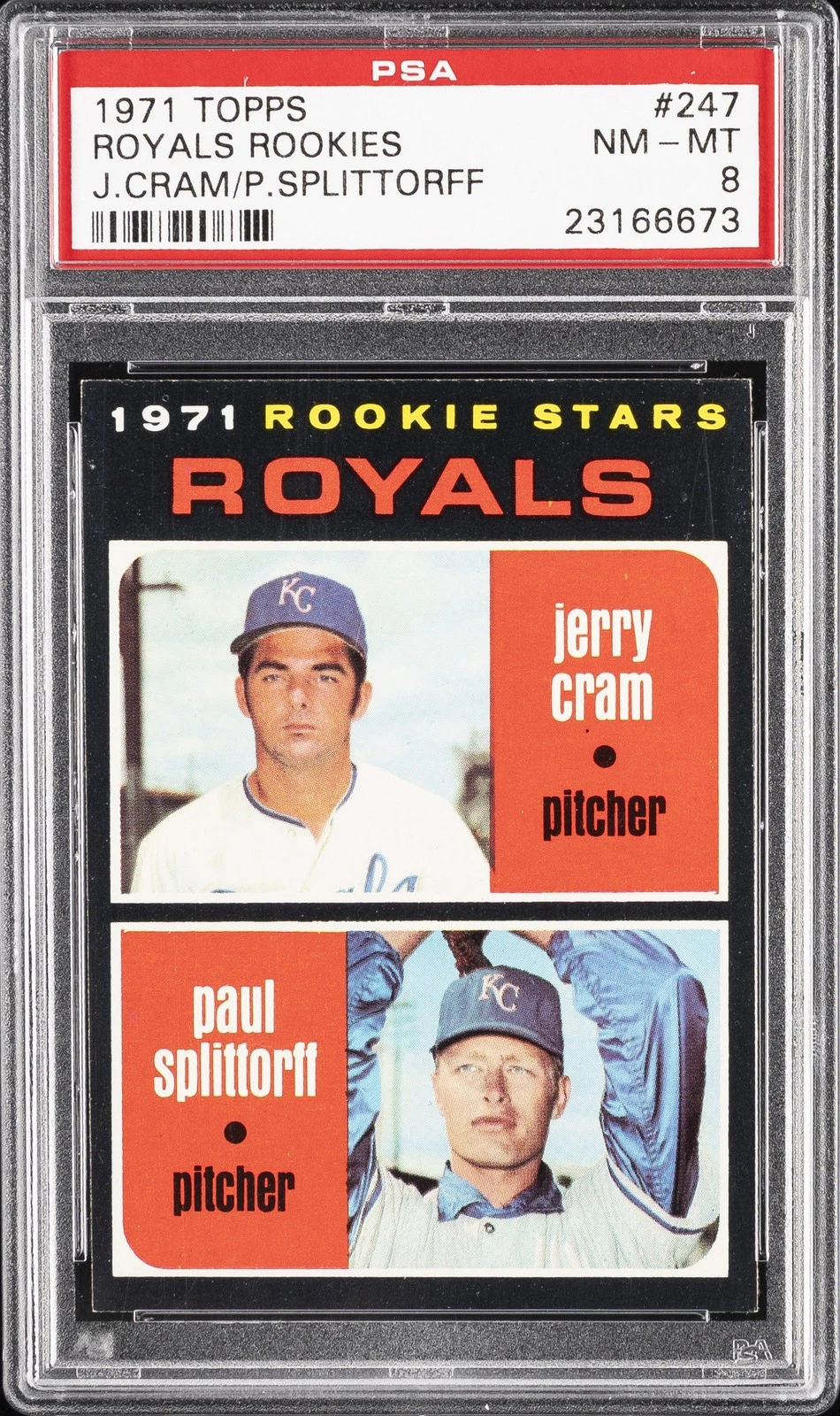 Deal for 1971 TOPPS JERRY CRAM/PAUL SPLITTORFF #247 ROYALS ROOKIES PSA 8