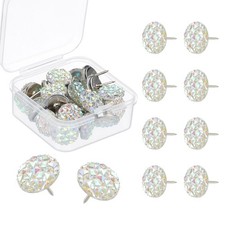 30Pcs Diamond Push Pins, Glitter Rhinestone Decorative Thumb Tacks, White
