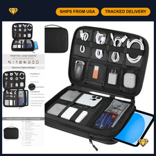 Travel Electronics Organizer Case - Double Layer Cord Accessory Storage, Compa