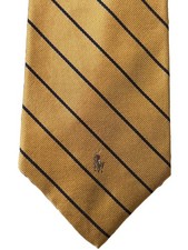 Polo Ralph Lauren Gold Navy Striped Silk Tie Embroidered Pony Necktie