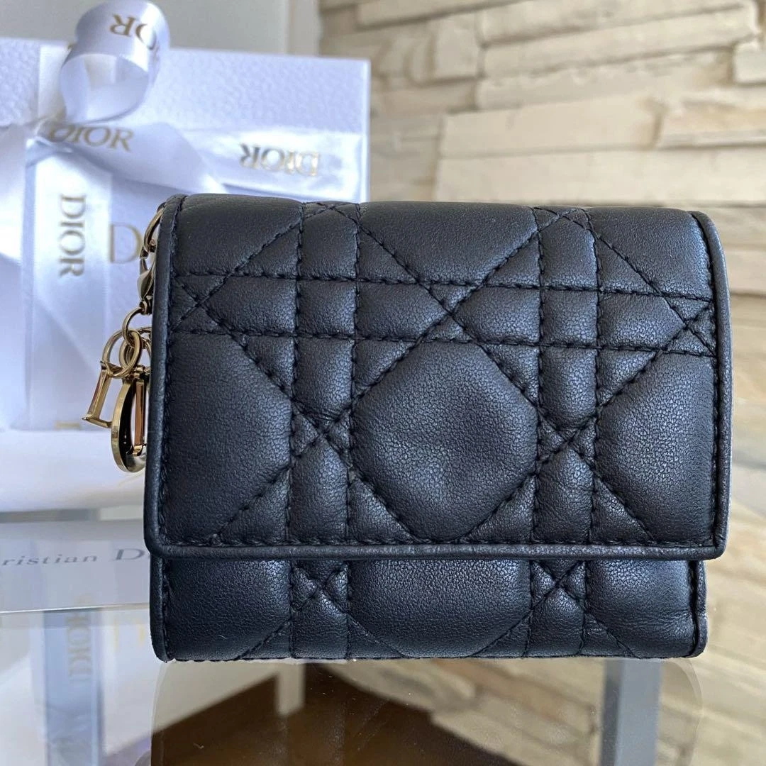 Mini portefeuille pliant Lady Dior noir