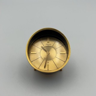 Vintage Jaeger Swiss 15 Jewel Mechanical Alarm Desk Clock Black Gold Tone