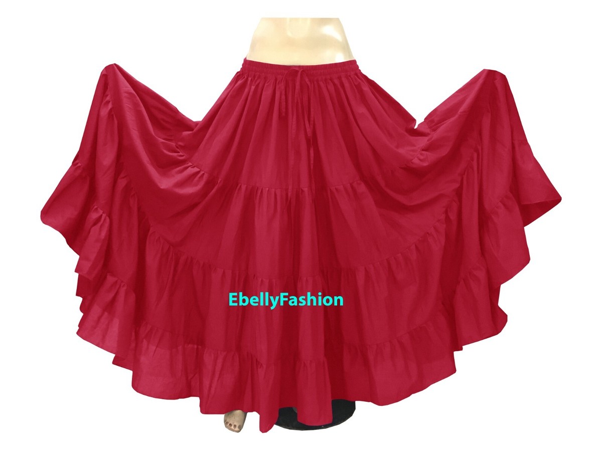 Salmon Cotton Gypsy Tiered 10 Yard Skirt Belly Dance Flamenco Tribal Jupe