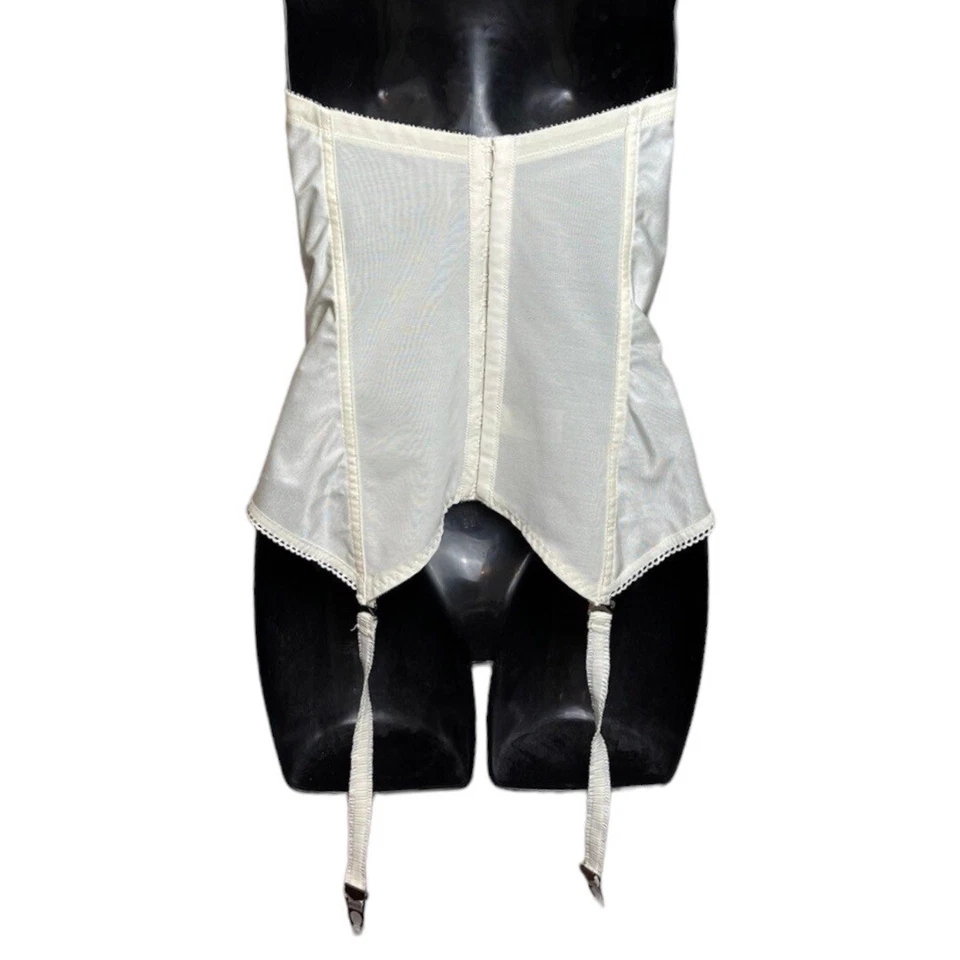 Corsé de diosa vintage 34C marfil palangre satinado deshuesado bustier correas de liga 1950 Foto 2 de 4
