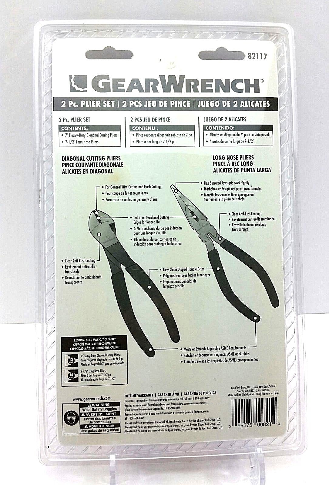 Plier Set 2pc 7.5 Needle Nose and 7 Diagonal Cutters Gearwrench 82117