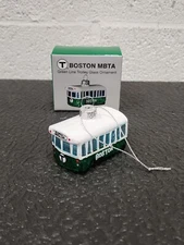 T Boston MBTA Green Line Trolley Glass Ornament NIB
