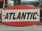 Vintage 1950s ATLANTIC GASOLINE Porcelain Red Gas & Oil Pump Plate Sign