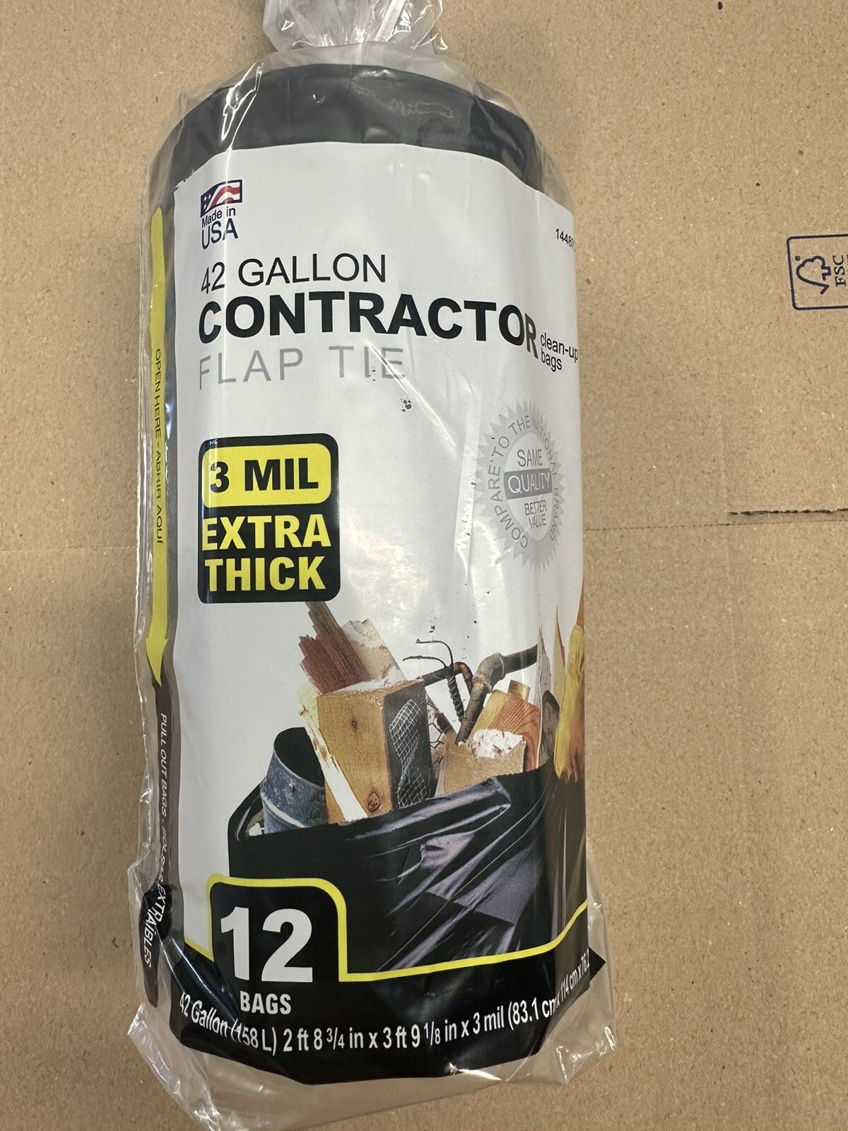 42 Gallon 3 MIL Heavy Duty Contractor Bags with Flap Ties Count 12 Bags ...