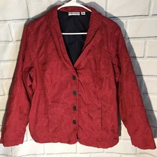Denim Co. Red Jacket Blazer Sz XL Red Stitched Design Button Front Pockets D5