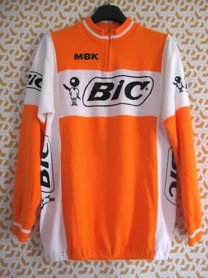 Maillot cycliste BIC 70'S acrylique orange Au tour de France jersey vintage - L - Photo 1/4
