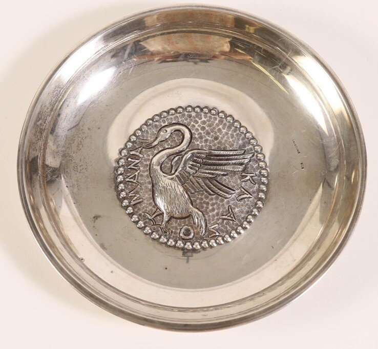 Rare ilias Lalaounis 900 Silver Dish Bowl Greece ancient Swan Coin