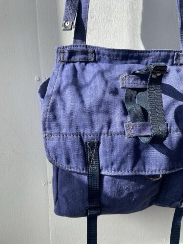 Vintage Schultertasche Europäische 1970s Leinen Schulranzen Blau - Picture 3 of 11