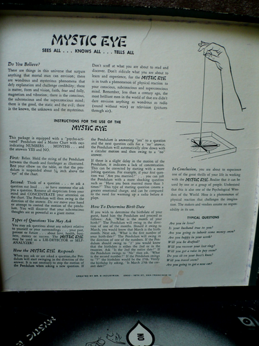 Mystic Eye, gioco da tavolo psichico vintage, vede tutto, 1953, Mr. B Industries - Foto 4 di 9